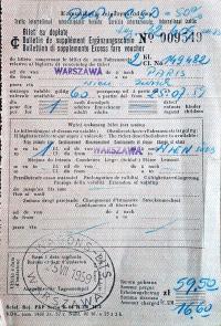 BILET MIĘDZYNARODOWY - WARSZAWA -PARYŻ 1958