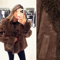 ZARA Piękna Brązowa Kurtka z Szalowym kołnierzem Kożuszek Baranek LUX