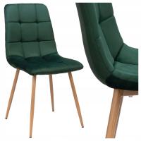 KRZESŁO WELUROWE TAPICEROWANE ZIELONE METALOWE PIKOWANE DO JADALNI SALONU