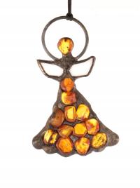 Anioł witraż Tiffany z bursztynem bałtyckim – dekoracja na okno i ścianę