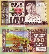 # MADAGASKAR - 100 FRANKÓW - 1974 - P-63 - UNC