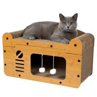 Когтеточка кошачий домик кровать с картоном и МДФ экологичный двухэтажный