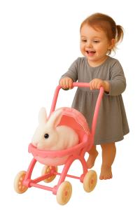 INTERAKTYWNE ZWIERZĄTKO KRÓLIK RUSZA USZKAMI KRÓLICZEK + WÓZEK RÓŻ LK013A