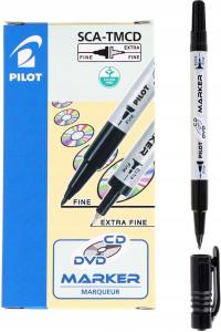 12× Marker do płyt czarny CD i DVD Pilot Twin, okrągły dwustronny 0.4mm/0.7mm