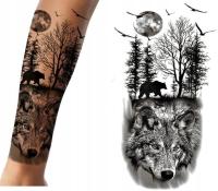 Татуировки временный моющиеся волк, лес, деревья, луна