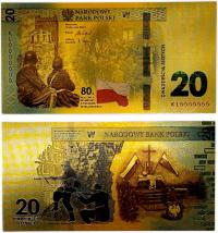 POWSTANIE WARSZAWSKIE 80 ROCZNICA Unikatowy Pozłacany Banknot PVC KOLEKCJA