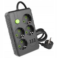 Przedłużacz listwa zasilająca 2m 4 GNIAZDA UZIEMIENIE 3x USB CZARNY
