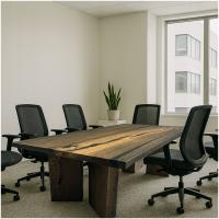 Большой стол для конференций из черного дуба и черной эпоксидной смолы