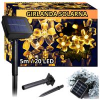 GIRLANDA SOLARNA OGRODOWA LAMPKI SOLARNE KWIATY BIAŁY CIEPŁY 5M 20 LED