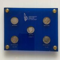 35394. USA, zestaw 1 dime, 1875, 1944, 1907, 1965, 1954. w oryg. opak.