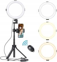 Lampa pierścieniowa ze statywem, uchwytem na telefon i pilotem
