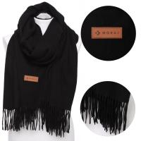 Ciepły Szal Czarny z Frędzlami Klasyczny Elegancki na chłodne dni MORAJ