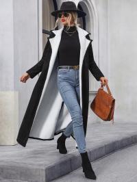 KOŻUCH ZAMSZOWY PŁASZCZ DŁUGI BEZ ZAPIĘCIA CZARNY CASUAL SHEIN XS 34