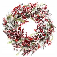 Wianek Śnieżny Czerwono-Biały 60cm Stroik Dekoracyjny na Drzwi Stół