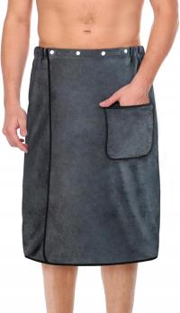 KILT DO SAUNY MĘSKI RĘCZNIK DŁUGI Z KIESZENIĄ GUZIKAMI CIEMNOSZARY