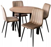 Набор круглый стол с 4 стульями велюр бежевый столовая кухня гостиная лофт