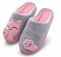 Теплые плюшевые тапочки розовый котенок 36-37 (P028)