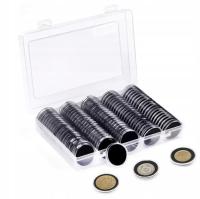 Kapsle 30 mm na monety - 100 sztuk z wkładkami z pianki kolor czarny