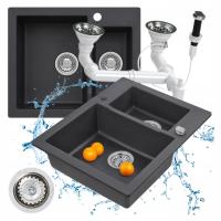 ZLEWOZMYWAK granitowy 1,5 komory ANNIE 80 GRANIT NIGHT GLOW 600x500 POP UP