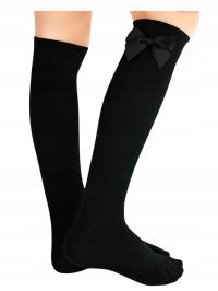 PODKOLANÓWKI młodzieżowe czarne z kokardką bawełniane 1 para