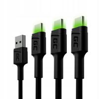 Zestaw 3x Kabel GC Ray USB - USB-C 200cm LED Quick Charge 3.0
