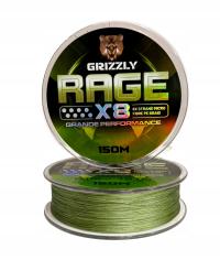 8 splotowa plecionka wędkarska GRIZZLY RAGE zielona mocna 0,18mm 150m 29kg