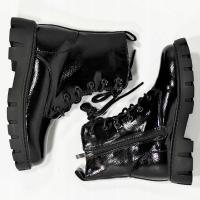 Modne Czarne Trapery Kozaki Botki Śniegowce dla Dziewczynki OCIEPLANE