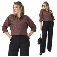 FEMIMODA koszula damska długi rękaw kwiaty brązowy klasyczna oversize wizytowa casual wizyta do pracy