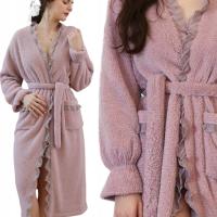 FIOLETOWE Elegancki SZLAFROK DAMSKI CIEPŁY długi FIOLETOWA gruba PODOMKA