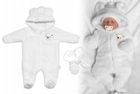 Włochaty kombinezon Luna z kapturem+rękawiczki,Miś, biały, roz.74/80