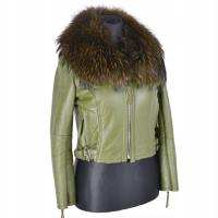Kurtka damska zimowa kożuszek kożuch naturalny obszycie z lisa zielony 40 L