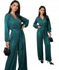 UNIWERSALNY KOMBINEZON DAMSKI SZEROKIE NOGAWKI POŁYSKUJĄCY OVERSIZE ZIELONY
