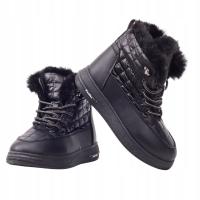 DZIECIĘCE ZIMOWE BUTY CZARNE ŚNIEGOWCE WODOODPORNE OCIEPLANE LEKKIE