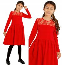 Elegancka czerwona SUKIENKA koronka Święta NS108