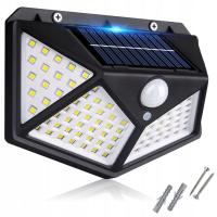 LAMPA SOLARNA 100 LED CZUJNIK RUCHUZMIERZCHU ELEWACYJNA NAŚCIENNA ULICZNA