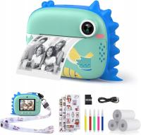 HiMont aparat cyfrowy dla dzieci, niebieski, drukujący zdjęcia+ karta 32GB