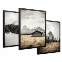 Набор картин в рамке плакаты деревенская хижина горы тумана триптих 43x99