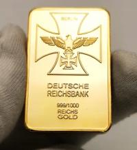 Niemcy ,Sztabka Złota ,DEUTSCHE REICHSBANK ,999/1000 GOLD,pozłacana kopia,4