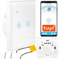 DOTYKOWY WŁĄCZNIK ŚWIATŁA DWUKANAŁOWY SZKLANY LED BIAŁY Tuya WiFi SMART LED