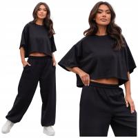 T-shirt z krótkim rękawem bawełniana szeroka luźna bluzka oversize czarna