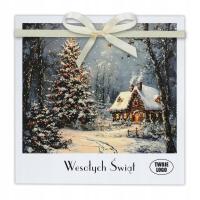 Kartki świąteczne Boże Narodzenie z życzeniami z logo + koperta + tasiemka