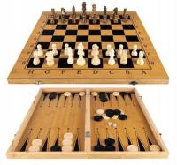 Шахматы шашки деревянные классические нарды набор 3в1 34 x 34 см XXL