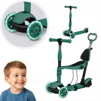 Hulajnoga Trójkołowa Balansowa Jeździk Dla Dzieci Składana Zielona Led 3w1