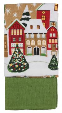 Ręczniki kuchenne świąteczne Domek bawełna 38x64