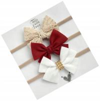 Opaski bezuciskowe dla niemowląt kokardka zestaw bordo koronka