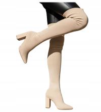 Kozaki damskie na obcasie Elastyczne wygodne buty muszkieterki 18154