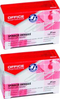 Spinacze biurowe okrągłe 25mm 100 sztuk srebrne Office Products x 2