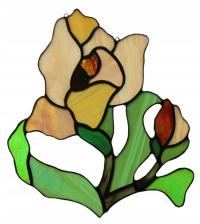 Цветочное витражное стекло Ирис в стиле модерн без кремового цвета на окне