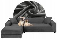 POKROWIEC NA CAŁY NAROŻNIK Sofę Kanapę SZARY WELUR Elastyczny 2+3 OS