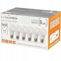 Zestaw 6x Żarówka LED E27 10W=75W 1055lm 270° Brak Migotania Ciepła 3000K
